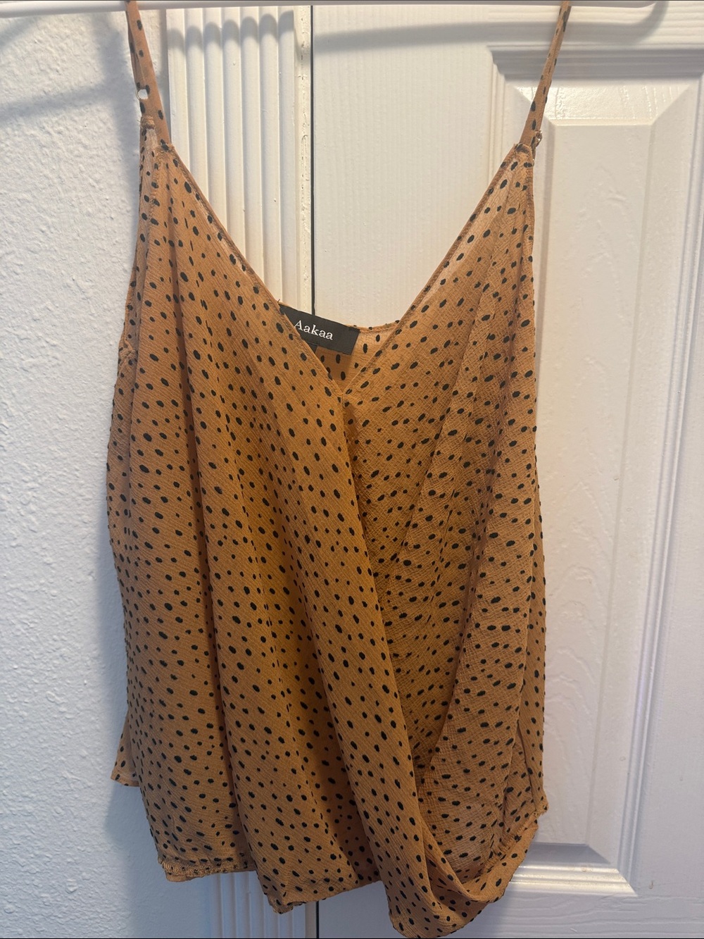 Aakaa Mustard Polka Dot Draped Spaghetti Strap Cami